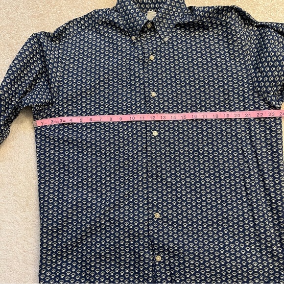 VINTAGE Banana Republic Shirt Mens Medium Blue Geometric Cotton Button Up FLAW - Picture 4 of 8